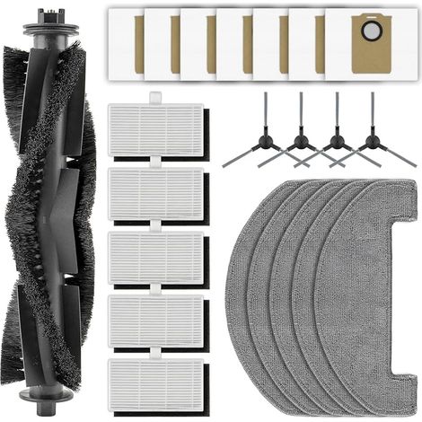 Lot de 22 pièces de rechange MS1 MAX compatibles avec aspirateur robot MONSGA MS1 MAX, 1 brosse à rouleau, 4 brosses latérales, 7 sacs à poussière, 5 filtres HEPA avec filtres en mousse, 5 serpillères (1/5)