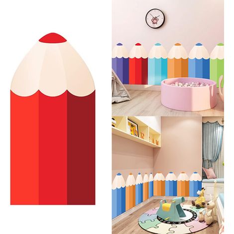 Panneau mural 3D en forme de crayon rouge 25 x 50 cm, 6 pièces, tapis mural anti-collision 3D pour enfants (1/5)