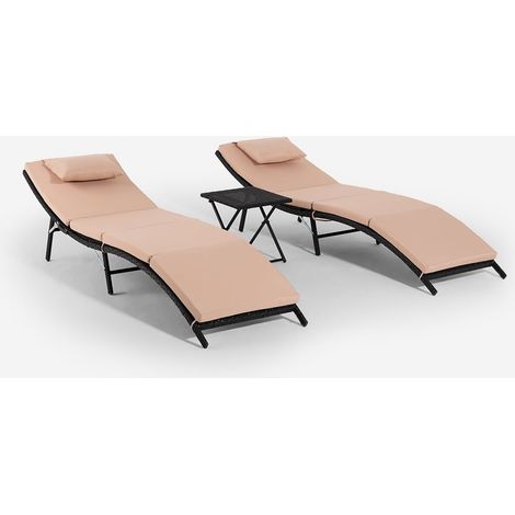 SSet aus 2 Rattan-Gartenliegen mit Klapptisch Lanzarote - Beige