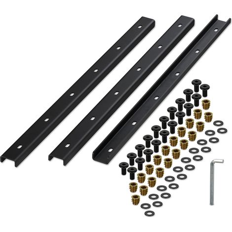 Relaxdays C Channel Table Support, Set of 3, Metal Bracket 70 cm, Stabilises Tabletops, Hidden Rail, 3 mm Steel, Black