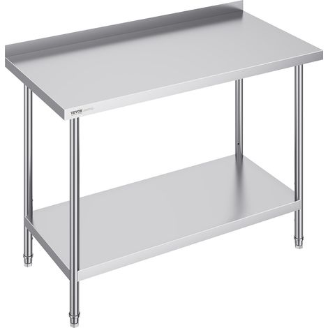 VEVOR Tavolo da Lavoro in Acciaio Inossidabile 610x1219x914 mm Tavolo Lavoro Commerciale Preparazione Alimenti Tavolo Preparazioni Pesanti, Tavolo Metallo Altezza Regolabile Ristorante Casa Hotel