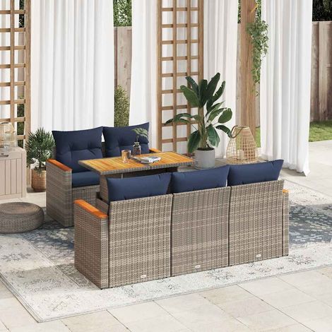 Set de muebles de jardín 6 pzas y cojines ratán sintético gris vidaXL (1/5)