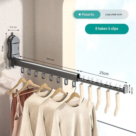 Corde à linge murale avec ventouses, corde à linge pliable et extensible, corde à linge murale pliable avec 13 crochets, suspension en métal permettant d'économiser de l'espace pour balcon ou terrasse (1/5)