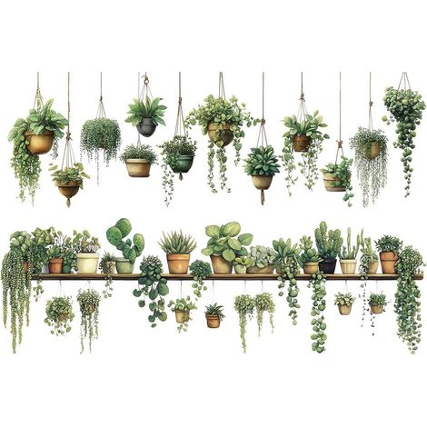 Stickers Muraux Plante Vertes Panier Autocollant Mural Décoratif Auto-adhésif Sticker Mural Décoration Murale pour Cuisine Salon Salle à Manger Chambre (1/5)