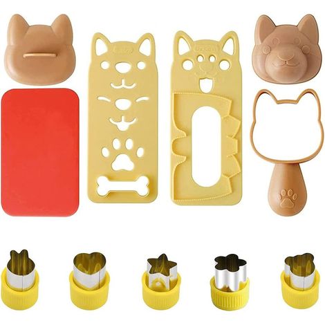 Accessoires pour bento, moules à sushis, moules à boulettes de riz, kit de fabrication de riz nori à motif chien, outils de pique-nique DIY avec 5 emporte-pièces pour légumes, fruits et décoration de 