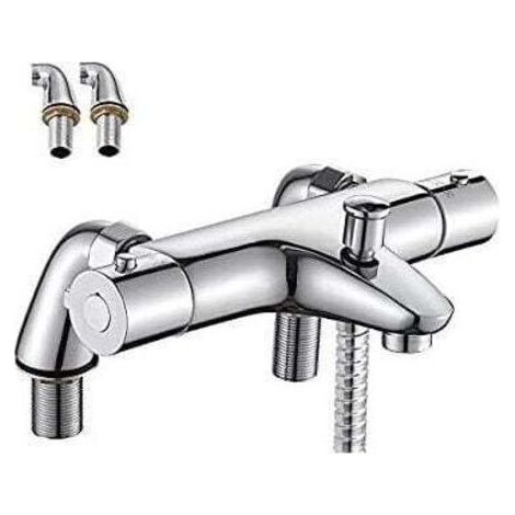 Mitigeur Thermostatique Baignoire - Robinet Thermostatique Bain Douche avec Bouton de Sécurisé à 38°C - Robinets de douche Thermostatique pour Baignoire - Laiton - Anti-brûlure (1/5)