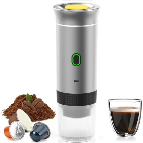 Machine a Cafe Portable, 3 en 1 Cafetiere Portable pour Auto-chauffante,2500 mAh,Compatible Café Moulu et Capsules,Cafetiere Capsule pour Camping, Voyage, Camping-Car, Bureau (1/5)