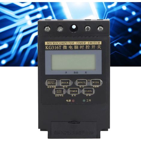 Interrupteur temporisé KG316T-220V 25A pour éclairage public commandé par micro-ordinateur - Marche/arrêt automatique temporisé, montage sur rail, noir, avec condensateur (1/5)