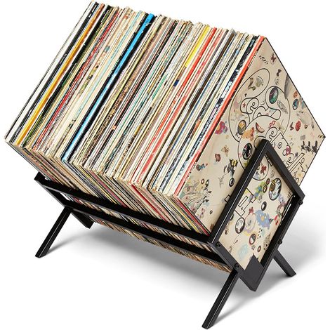 Étagère de rangement pour vinyles, boîte de rangement métallique, présentoir polyvalent avec coussin de protection pour vinyles (1/5)