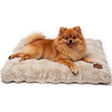 Panier pour Chien Moyen Taille: 76x51x10cm Coussin Chien Déhoussable et Lavable en Machine, Tapis Matelas Lit Anti-Stress, Tissu Peluche Doux, Beige (1/5)