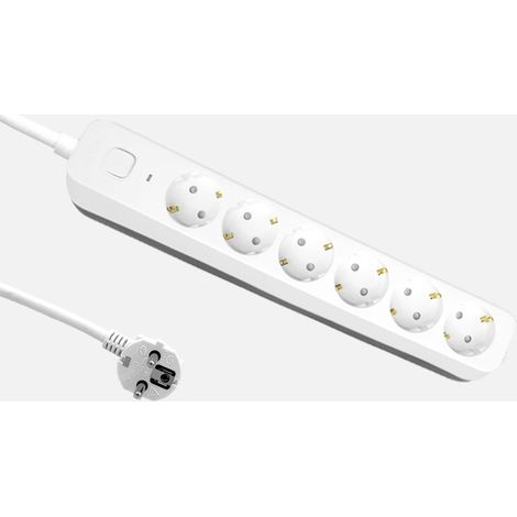 Rallonge Dalton câble 3 m 3G×1,5 mm² 6 prises avec interrupteur protection enfant voyant lumineux blanc/gris (1/2)