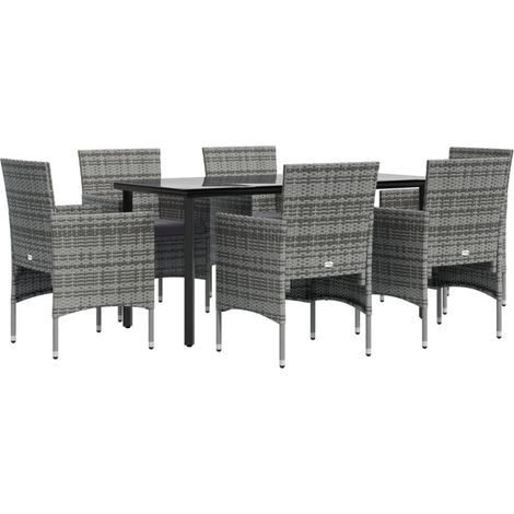 Mobilier de salle à manger de jardin coussins 7pcs Gris et noir (1/5)