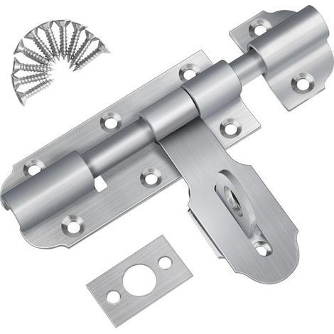 Türriegel mit Vorhängeschloss, 135 mm Edelstahl-Schiebetürriegel, kleiner Türriegel mit Schrauben für Lagerhalle, Garage, Scheune, Tor und Hoftür (1/4)