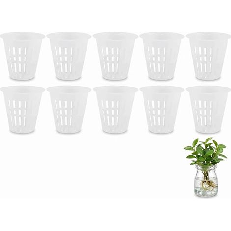 10 x Garden Net Cups Pots, Hydroponic Planting Pots, 2 Inch Plastic Hydroponic Baskets Wide Slot Lip Plant Net Pot Bucket Basket for Home, Graden (White) (1/5)