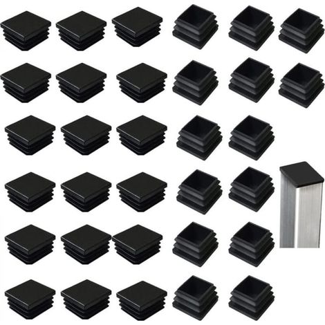 Bouchons pour tubes carrés 40x40 mm - 32 pièces en plastique noir, pour meubles métalliques, chaises, tables, canapés et autres produits (1/5)