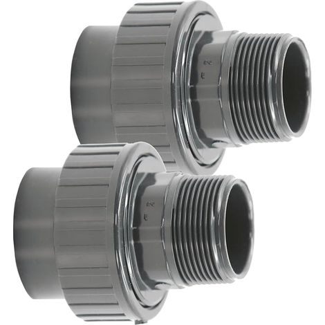 Lot de 2 raccords vissés en PVC avec manchon adhésif de 50 mm x filetage extérieur de 5"  Adaptateur en PVC U gris pour tuyaux de piscine et toutes les tuyauteries  Qualité : fabriqué en Europe