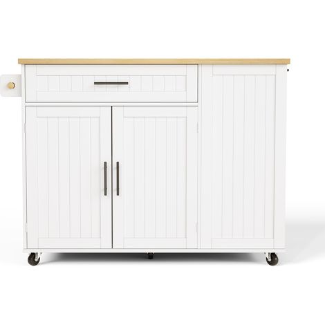 Îlot de cuisine 130 x 45 cm chariot de cuisine mobile à roulettes verrouillables plateau de travail rabattable armoire de rangement (1/5)