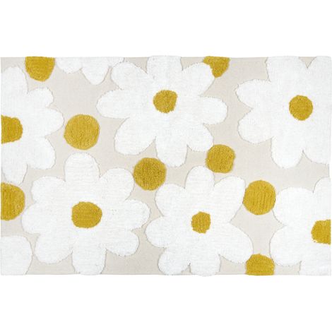 Tapis de salon en coton à motif marguerites en relief Naturel 60x90 cm (1/2)