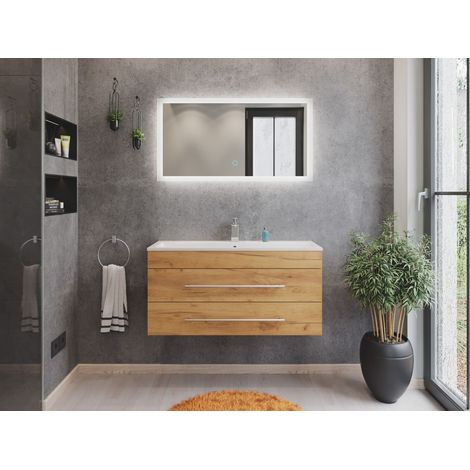 Badmöbel Mars 1000 2-teilig mit LED Spiegel SlimLine eiche gold