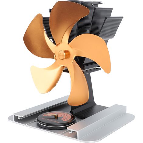 Ventilateur thermique pour poêle, 5 pales, en alliage d'aluminium, vertical, avec affichage de la température, pour poêles à mazout et à bois, doré (1/5)