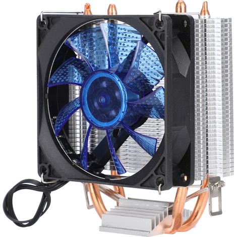 Ventilateur de refroidissement pour processeur à double rangée de caloducs, interface 3 broches, accessoires informatiques (lumière bleue)