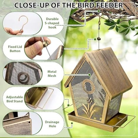 Mangeoire à oiseaux en métal à suspendre pour oiseaux sauvages pour oiseaux, Weatherproof, petite mangeoire à oiseaux, capacité 1,1 kg, pour oiseaux sauvages, jardin, cour (1/3)