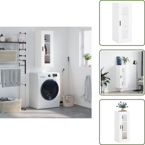 Armario colgante - vidaXL Armario de pared blanco 34,5x34x90 cm - Armario de pared con vidrio