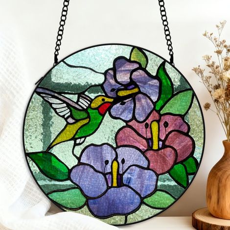 Vitrail colibri attrape-soleil 16 cm décoration fenêtre suspension raffinée cadeau grand-mère (1/5)