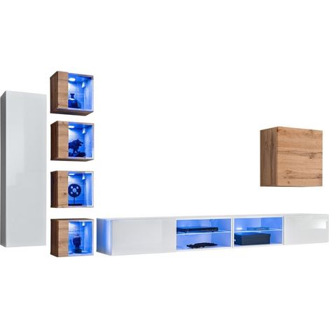 Set di mobili da salotto SWITCH XXVI design, colore bianco e rovere. (1/5)