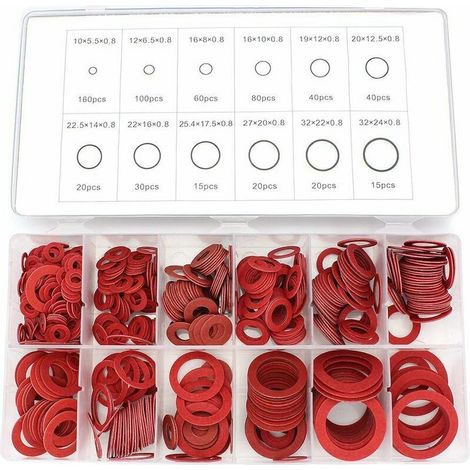 Rondelles en Fibre Assortiment, 600 Pcs Kit de Rondelles Plates en Fibre de Papier d'acier Rouge Joint d'isolation Assorti, (1/5)
