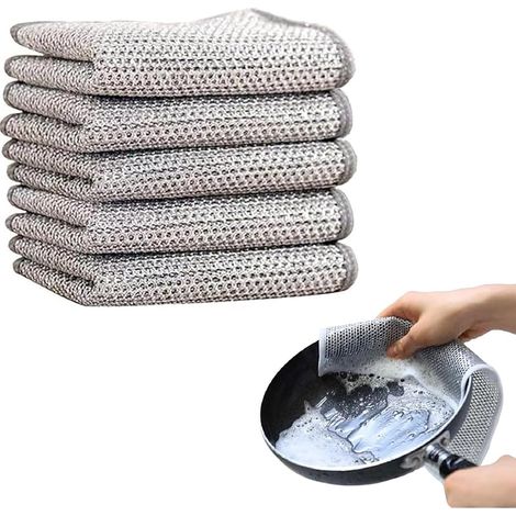 Lot de 5 torchons multi-usages non scratch, pour humide et sec, chiffons de nettoyage réutilisables, pour le dessus et la cuisine (1/5)