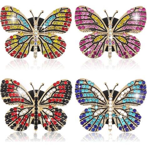 Lot de 4 clips de fixation pour diffuseur de ventilation papillon, ornés de strass, pour l'intérieur de votre voiture. Accessoires brillants pour femmes et filles. (1/5)