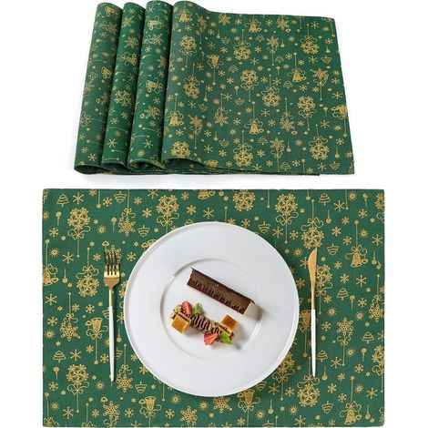 Chemin de Table Noël Brodé Chemin De Table Décor Flocon de Neige Nappe de Table Noël Linge de Table Classique pour la Maison Nappe décorative fête Vacances décoration (Vert, 32x45cm) (1/5)