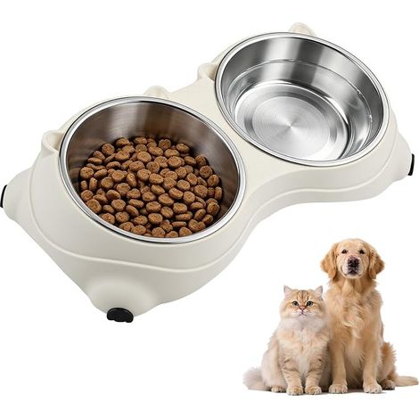 Gamelle Chat, Double écuelle Chiens et Chats Gamelle pour Chien Inclinable Support Gamelle, Bols en Acier Inoxydable (1/3)
