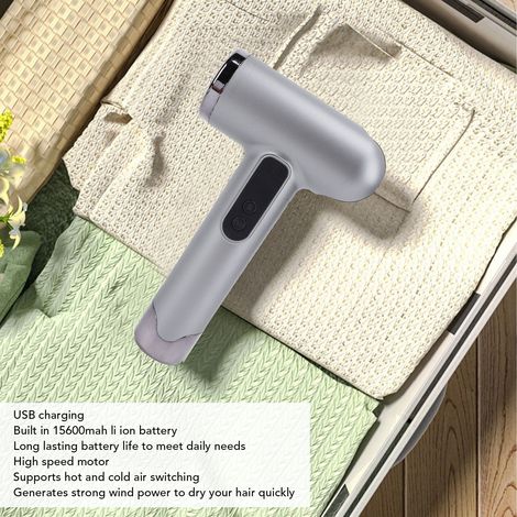 Ortviai Sèche-cheveux sans fil rechargeable USB 15600 mAh, moteur haute vitesse, silencieux, gris (1/4)