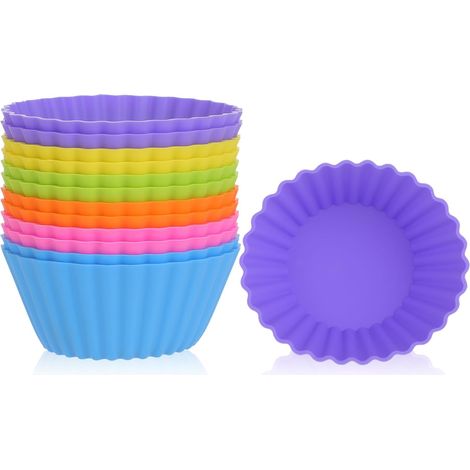 Moule muffins silicone 9,2 cm, Set de 12 Moules en Silicone Antiadhésifs, Réutilisables, Moule Cupcake Silicone, Parfait pour Friteuse à Air Chaud et Cupcakes (1/5)