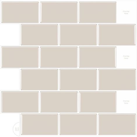 Beige Sticker Carrelage Adhesif Mural 3d Cuisine Salle de Bain (30.5x 30.5cm)  Lot de 10 feuilles de carreaux de métro à coller pour cuisine et salle de bain (30,5 x 30,5 cm) (1/5)