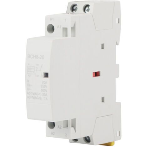 2P Contacteur AC Domestique DIN Rail 220V/230V 50/60Hz, Contacteur Domestique AC, 1NO 1NC, 20A(AC-7a), 7A(AC-7b) Avec rail de montage DIN de 35 mm (220V/230V)