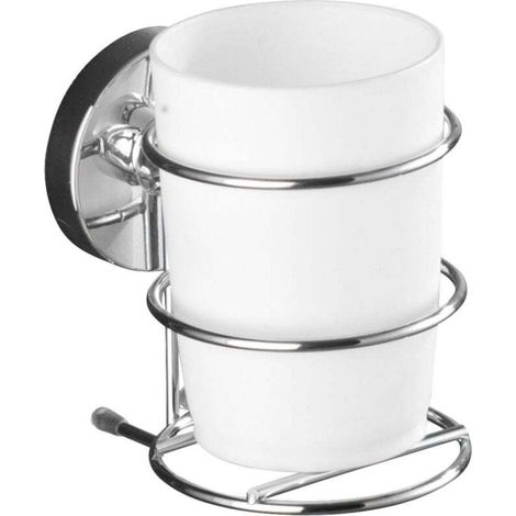 Porte brosse à dent Milazzo, gobelet salle de bain mural, Vacuum-Loc® fixation sans perçage, repositionnable sans laisser de trace, acier - plastique, 9.5x11.5x7.5 cm, blanc - brillant (1/4)