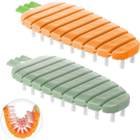 Brosse Pour Legumes - Flexible - En Polypropylene - Pour Pommes De Terre Fruits Et Maïs - Lot De 2 - Orange Vert (1/5)