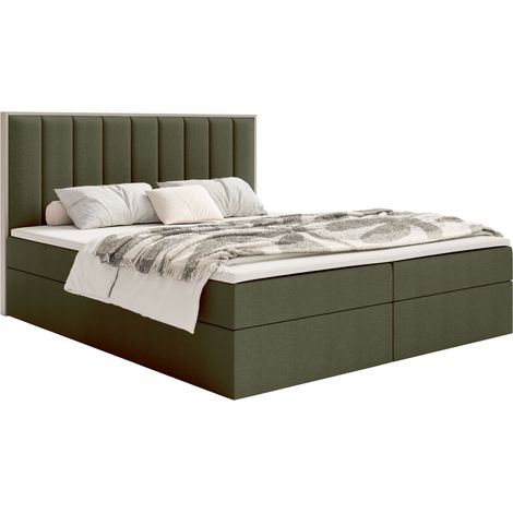 Selsey Togents – Boxspringbett 140x200 mit Stauraum und Topper, hydrophobe Chenille, dunkelgrün
