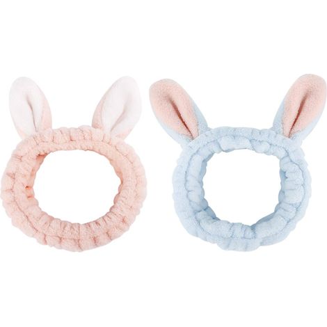 Headband Plush - Rabbits Ears - For Face Mask And Makeup - Soft Elastic Hair Band - 4 Pieces (1/5)
