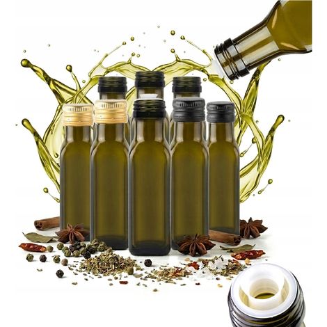 20 flaconi Marasca da 100 ml per olio d'oliva con tappo antigoccia, ideali come dispenser per olio d'oliva e aceto. (1/5)
