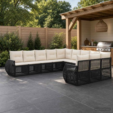 Set Divano da Giardino 11 pcs Nero e Bianco Crema polyrattan vidaXL (1/5)