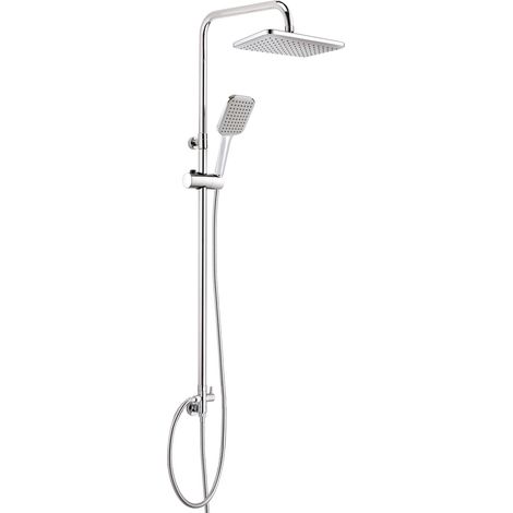 Colonne de douche avec pomme de douche rectangulaire monofonction chromée - Flexible