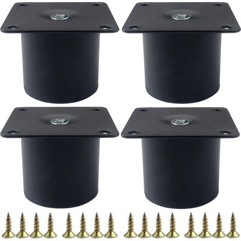 CSPARKV 4pcs Pieds de meubles ronds en métal noir avec vis de montage pour lit et plan de travail (5 cm) (1/5)