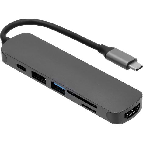 Station d'accueil USB C 6 en 1 avec lecteur de cartes SD/TF pour MacBook Lenovo Dell (1/5)