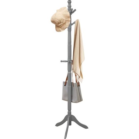 COSTWAY 175 cm Garderobenständer mit 9 Haken, freistehender Kleiderständer aus Holz mit verstellbarer höhen, Mantelständer in Baumform für Hüte, Handtaschen & Schals (Grau) (1/5)