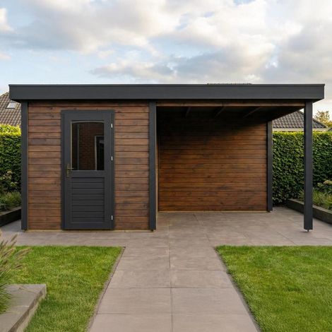 Abri de jardin en bois Rava 2.59x2.59m - 14.4m2 - Ep. 28mm - Traité (1/4)