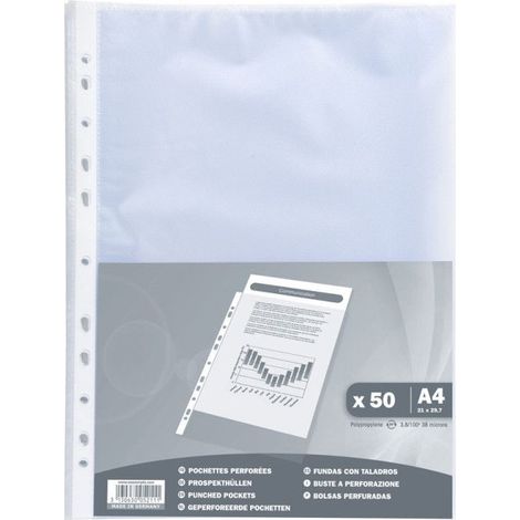 50 Pochettes Perforées Grainées A4 -Exacompta